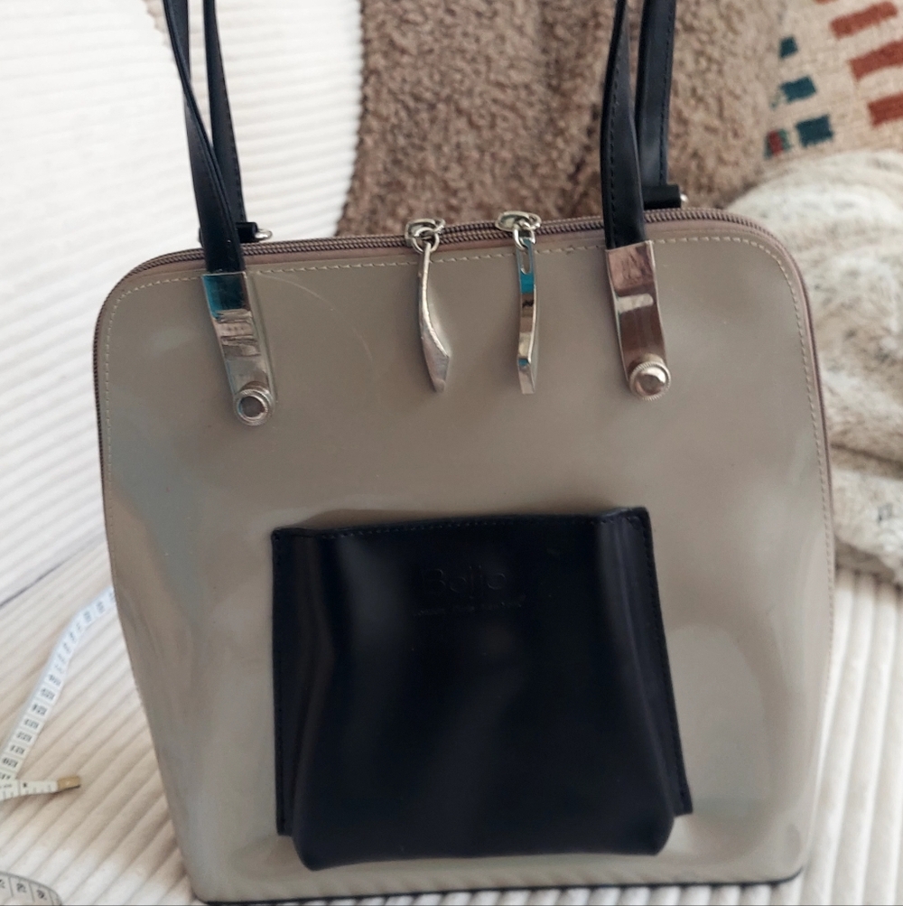 Biejo Patent Two-Tone Tote Bag in Silver and Black - Picture 2 of 7